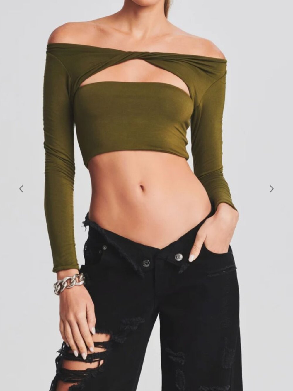 Seroya Ellis Top Olive XS Cutout Twist Crop Top NWT